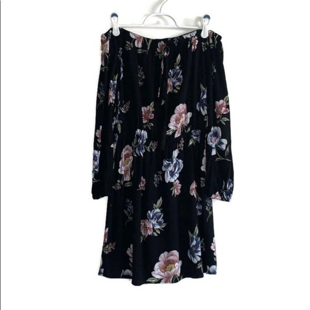 Kendall & Kylie Floral Off the Shoulder Dress Black Pink Blue Size Small